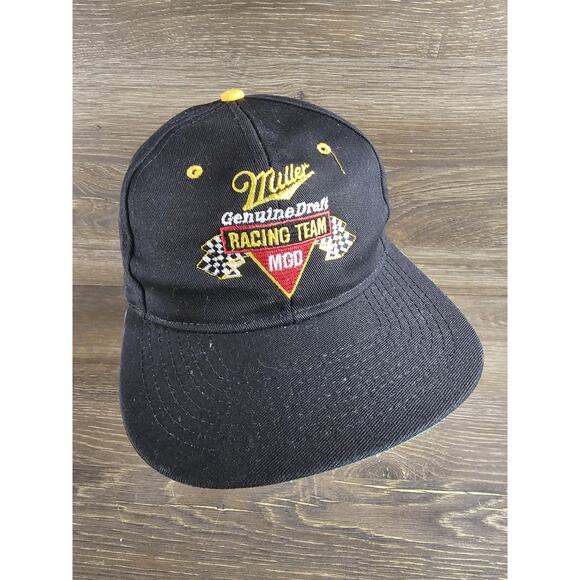 Vintage Miller Genuine Draft MGD Racing Team Black Snapback Hat Rust Wallace #2 - Picture 1 of 7